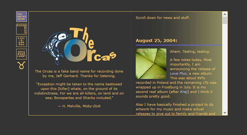 The Orcas website on GeoCities circa 2004